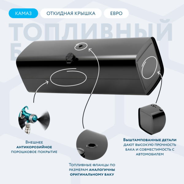 Топливный бак 800 литров (650x650x2000) ЕВРО с откидной крышкой