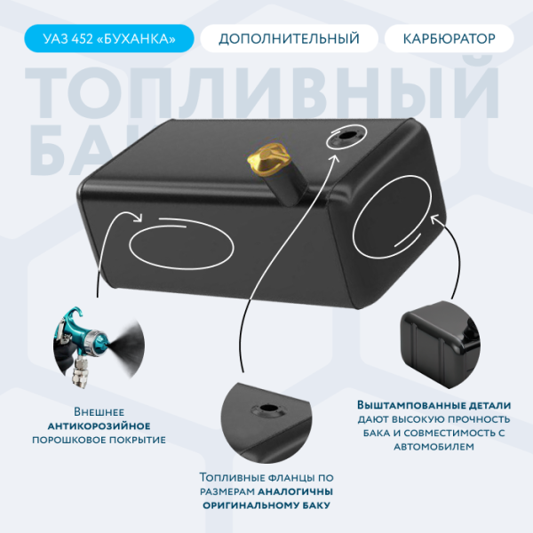 Бензобак 30 литров УАЗ 452 буханка (дополнительный) карбюратор